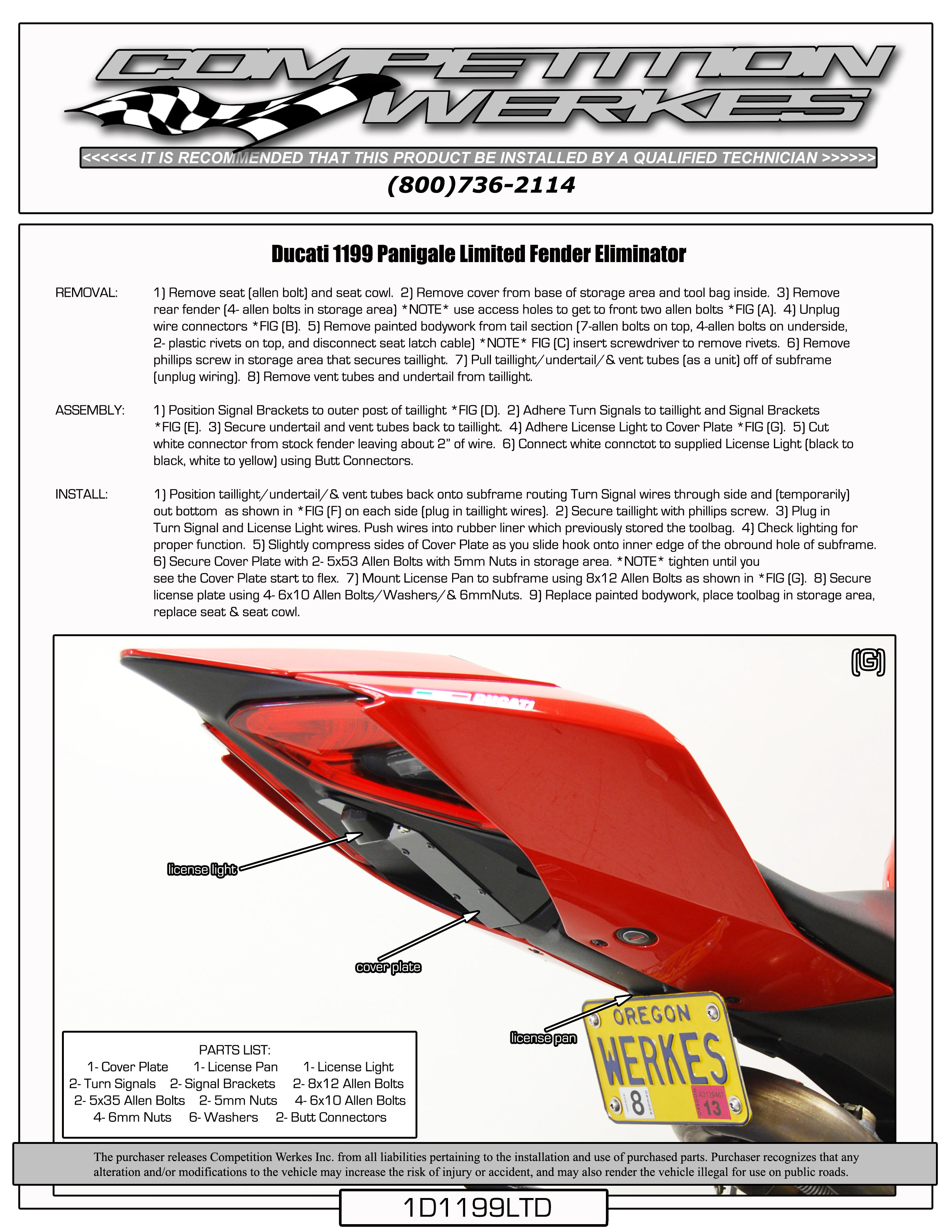 Competition Werkes Fender Eliminator for Ducati 1199 & 899 Panigale 1D1199LTD